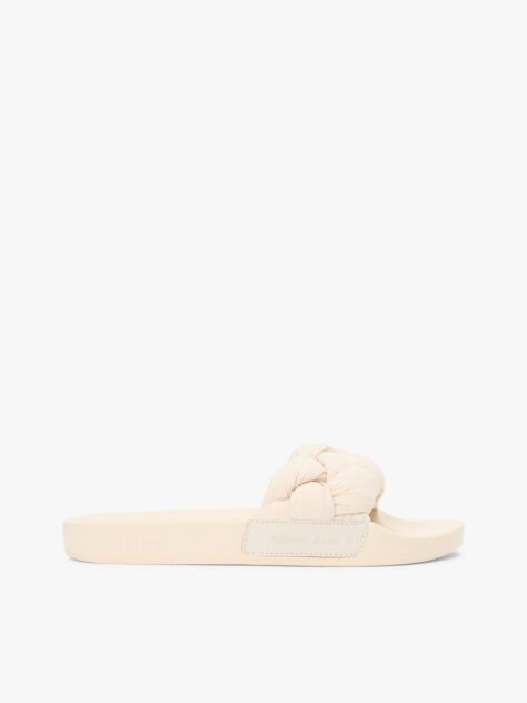 Beige Braided Padded Strap Slides  Women