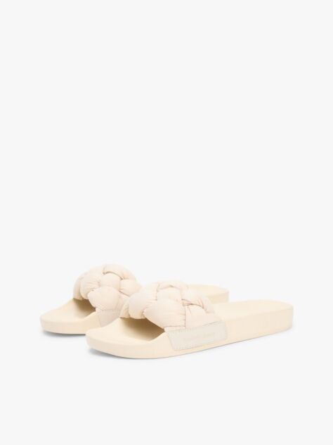Beige Braided Padded Strap Slides  Women