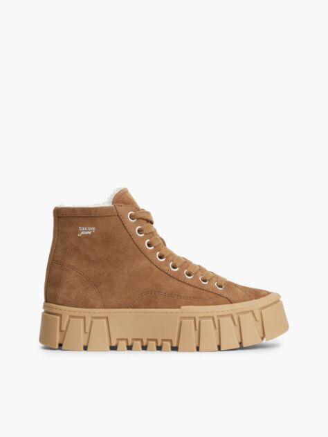 Khaki Suede Warm Lined Platform Sneakers  Women
