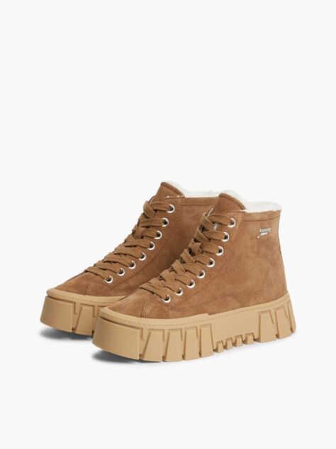Khaki Suede Warm Lined Platform Sneakers  Women