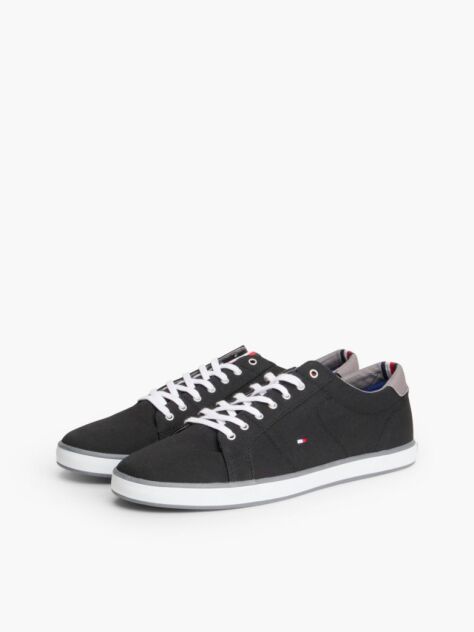 Black Canvas Lace Up Trainers  Men