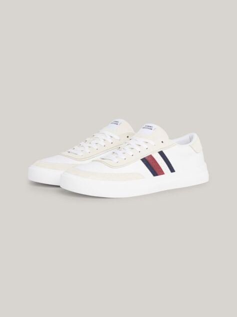 White Leather Signature Tape Trainers  Men