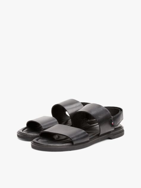 Black Double Strap Signature Leather Sandals  Men
