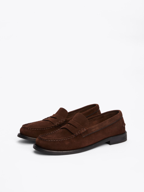 Brown Debossed Suede Loafers  Men