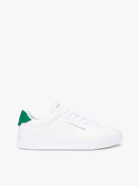 White Pebble Grain Court Trainers  Men