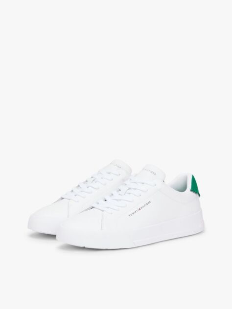 White Pebble Grain Court Trainers  Men