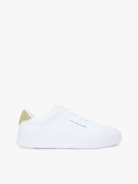 White Pebble Grain Court Trainers  Men