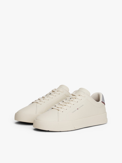 Beige Pebble Grain Court Trainers  Men