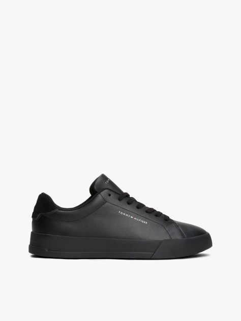 Black Pebble Grain Court Trainers  Men