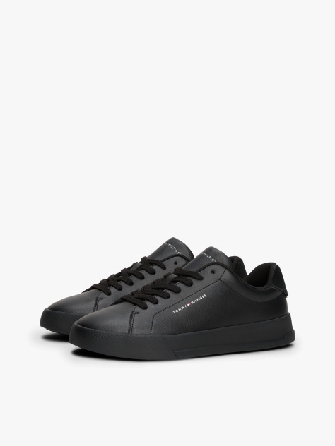 Black Pebble Grain Court Trainers  Men