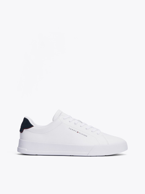 White Pebble Grain Court Trainers  Men