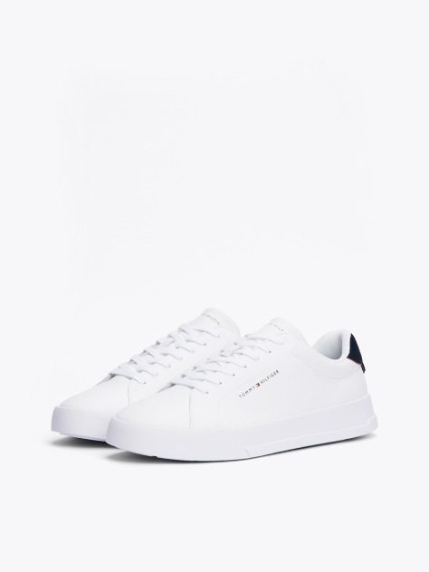 White Pebble Grain Court Trainers  Men