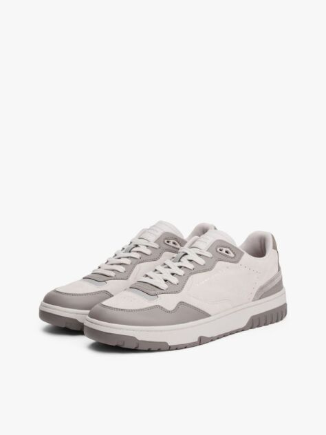 Grey Leather Mixed Texture Basketball Trainers  Men