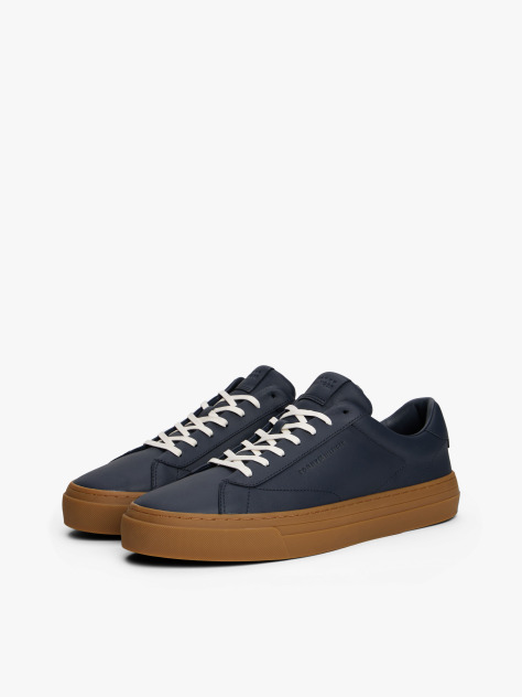Blue Leather Cupsole Trainers  Men