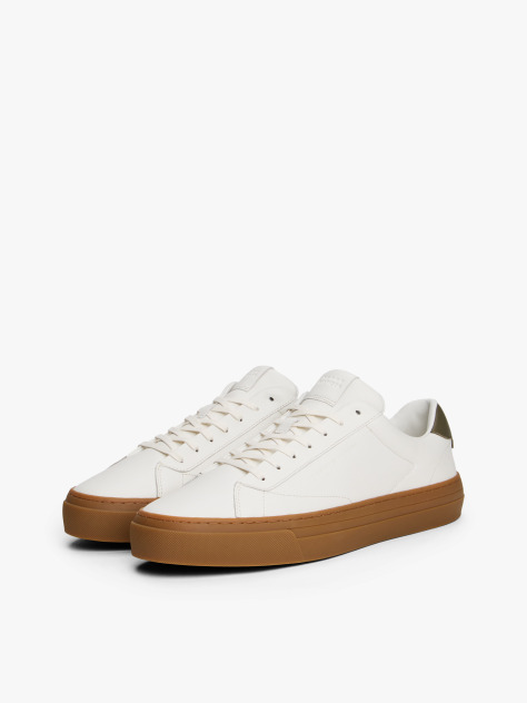 Beige Leather Cupsole Trainers  Men