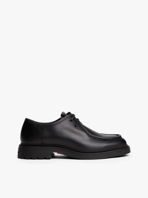 Black Lightweight Leather Moc Toe Shoes  Men