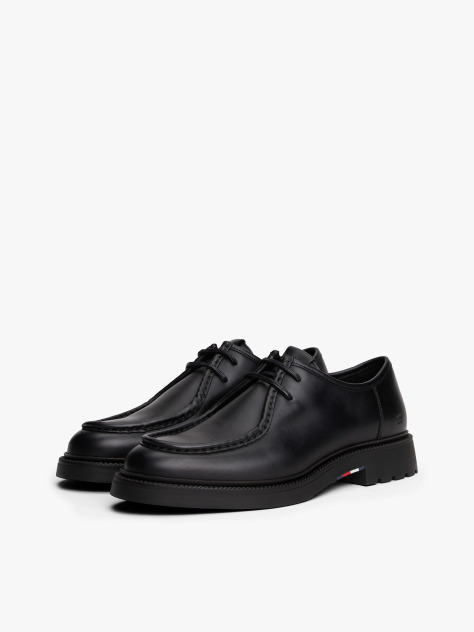 Black Lightweight Leather Moc Toe Shoes  Men
