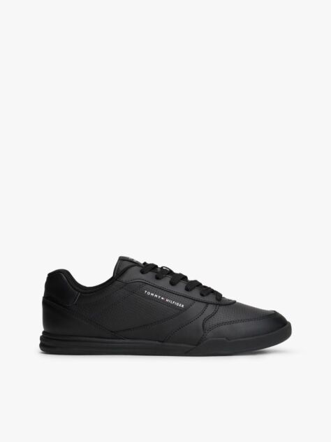 Black Debossed Logo Cupsole Trainers With Leather  Men