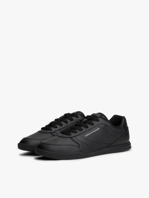 Black Debossed Logo Cupsole Trainers With Leather  Men