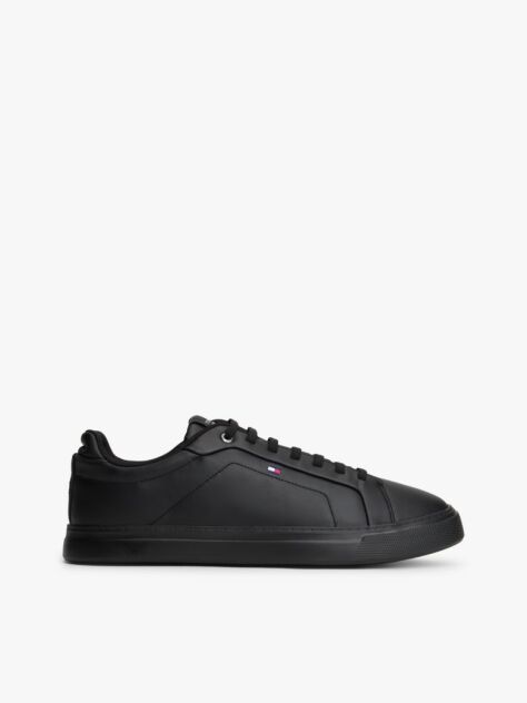 Black Lightweight Leather Cupsole Court Trainers  Men