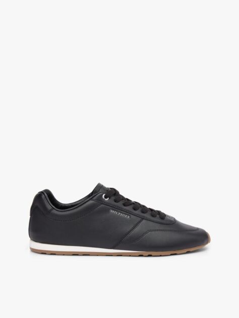 Black Low Profile Logo Leather Trainers  Men