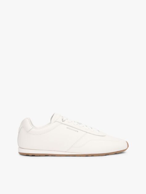 Beige Low Profile Logo Leather Trainers  Men