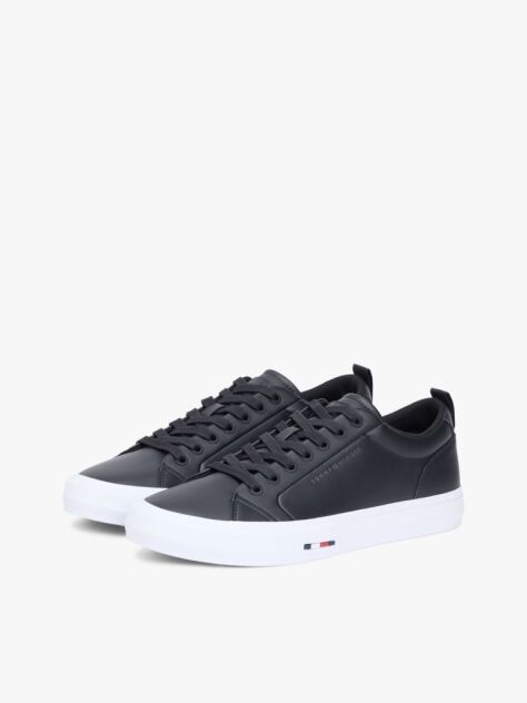 Black Contrast Midsole Debossed Leather Trainers  Men