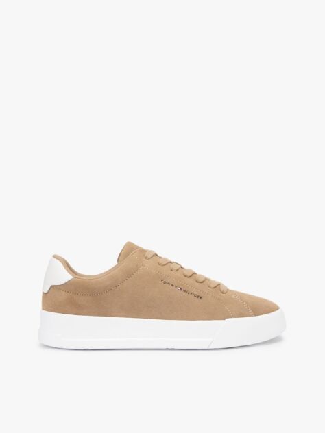 Brown Debossed Logo Suede Court Trainers  Men