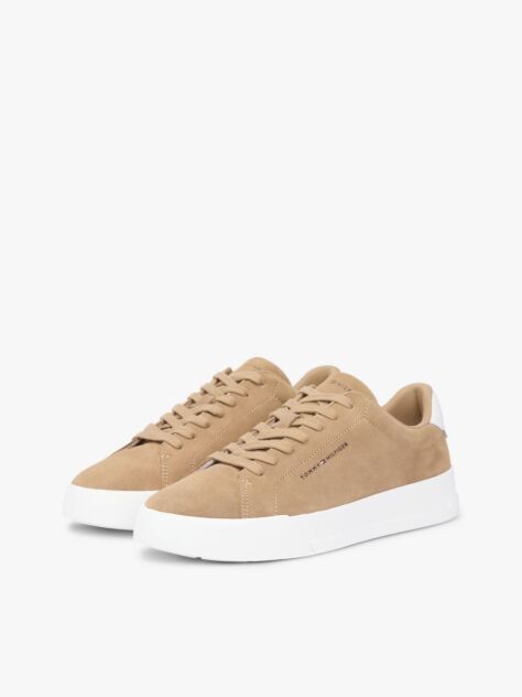 Brown Debossed Logo Suede Court Trainers  Men