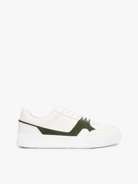 Multi Leather Contrast Panel Court Trainers  Men