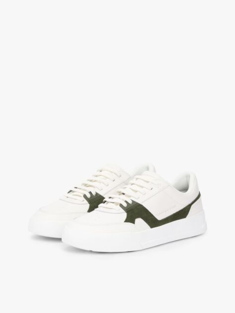 Multi Leather Contrast Panel Court Trainers  Men