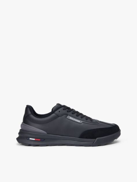 Black Retro Mixed Texture Trainers With Leather  Men