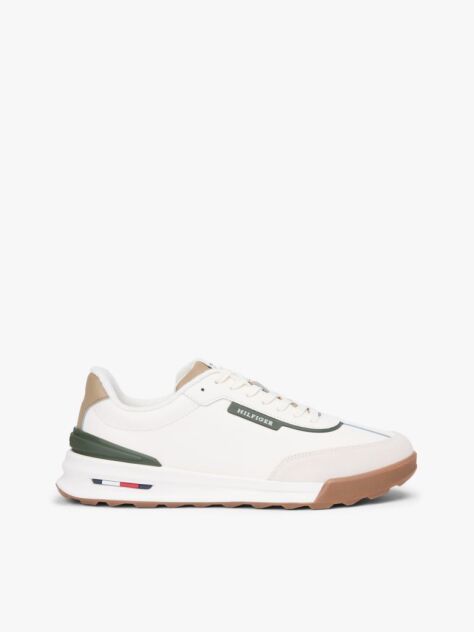 Beige Retro Mixed Texture Trainers With Leather  Men