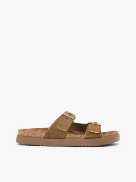Brown Suede Buckle Cork Footbed Serrated Sandals  Men