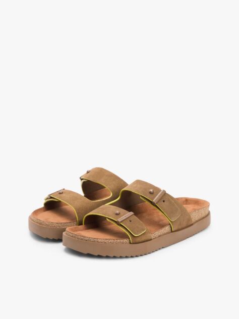 Brown Suede Buckle Cork Footbed Serrated Sandals  Men