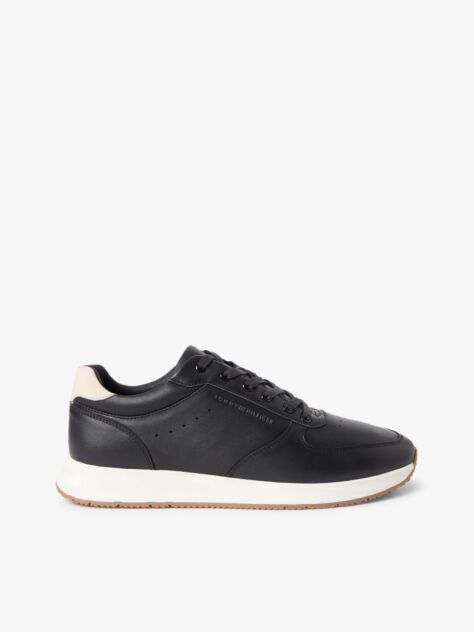 Μαύρο Δερμάτινα Sneakers Με Ανάγλυφο Λογότυπο  Άνδρες