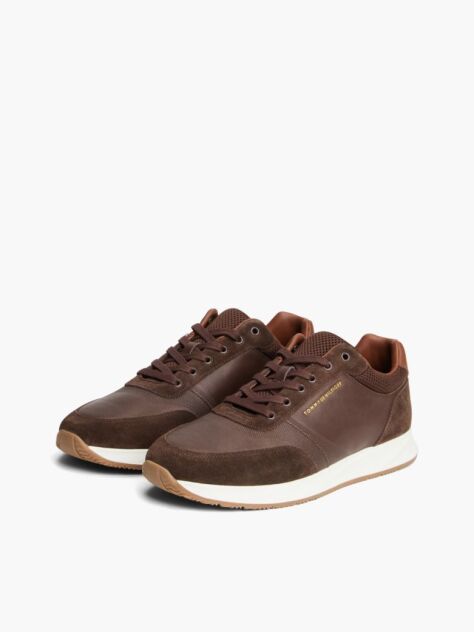 Brown Suede Mixed Texture Trainers  Men