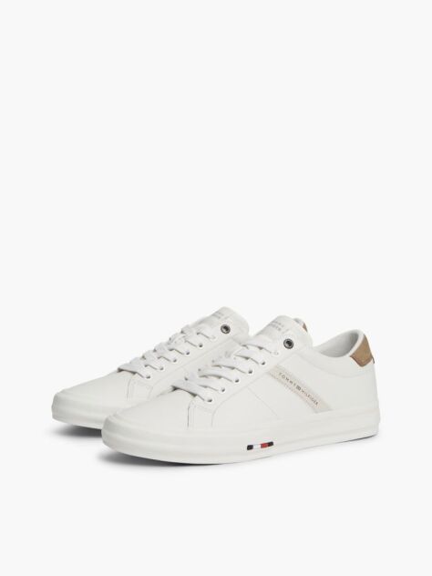 Μπεζ Δερμάτινα Sneakers Με Πίσω Λεπτομέρεια Σε Αντίθεση  Άνδρες