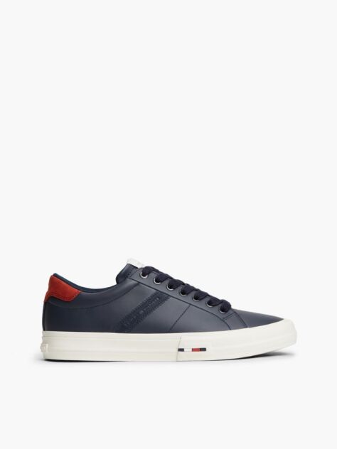 Blue Leather Logo Contrast Heel Sneakers  Men