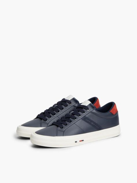 Blue Leather Logo Contrast Heel Sneakers  Men