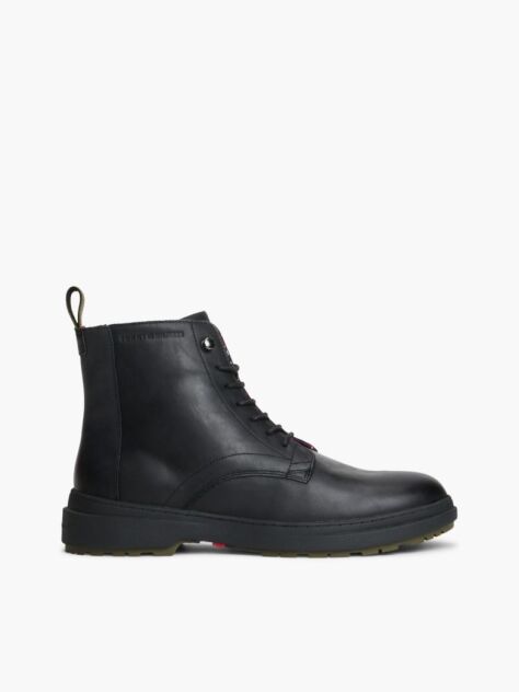 Black Outdoor Leather Warm Lined Ankle Boots  Men