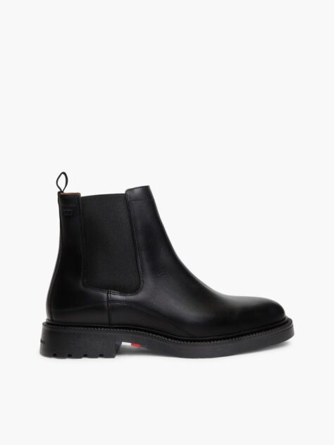 Black Leather Embossed Cleat Chelsea Boots  Men