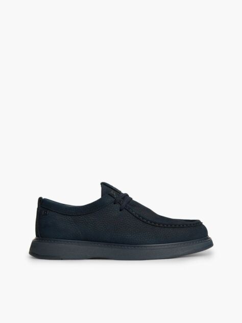 Blue Leather Lace-Up Moc Toe Loafers  Men