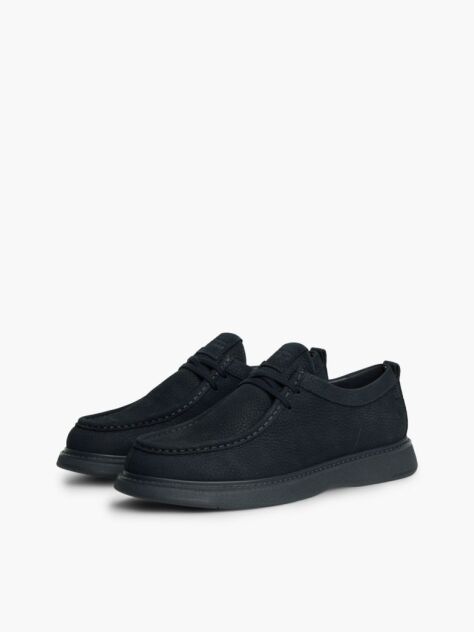 Blue Leather Lace-Up Moc Toe Loafers  Men