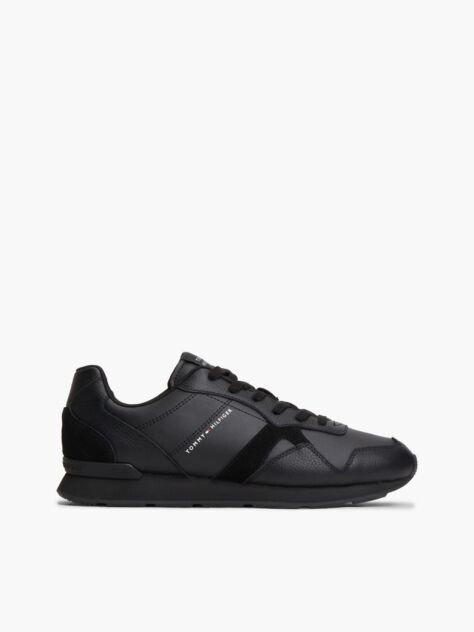 Μαύρο Δερμάτινα Sneakers Με Ανάγλυφο Λογότυπο  Άνδρες