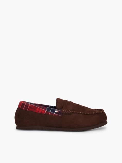 Brown Check Collar Slippers  Men