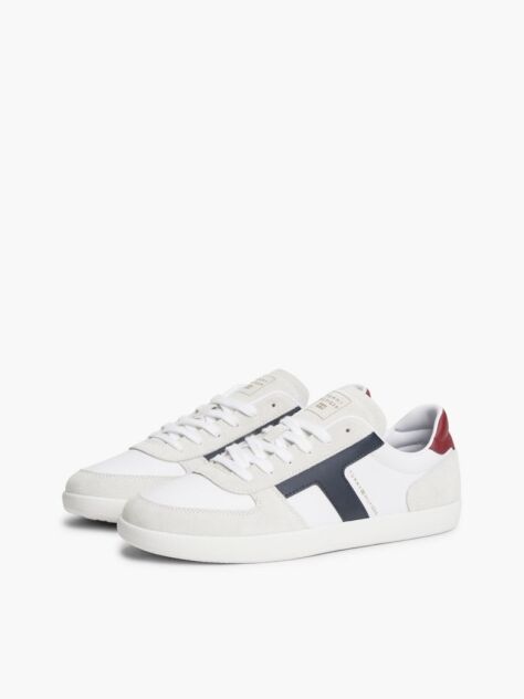 White Leather Mixed Texture Sneakers  Men