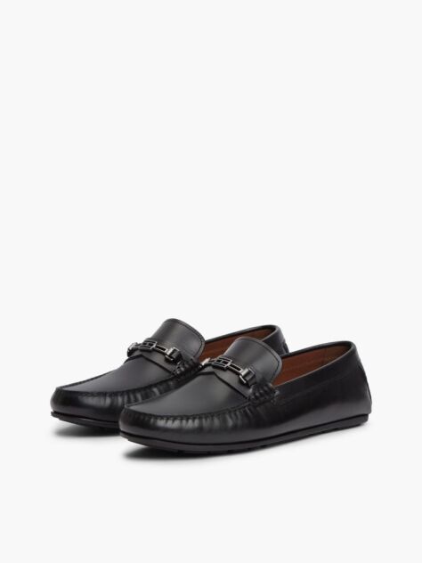 Black Flag Plaque Leather Driver Shoes  Men