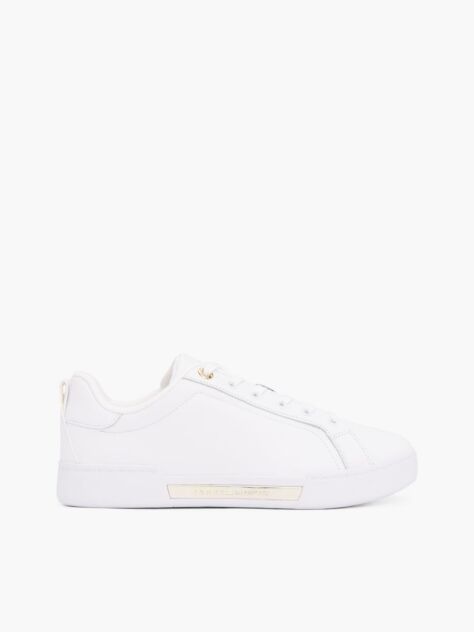 White Leather Cupsole Court Sneakers  Women