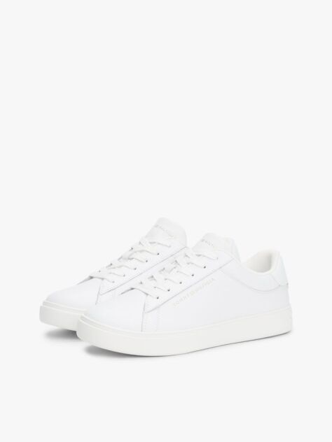 White Essential Metallic Leather Court Trainers  Women